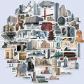 Artsy Home 25/50 Pieces World Famous Architecture Stickers for Laptops Cellphone and Notebook. 