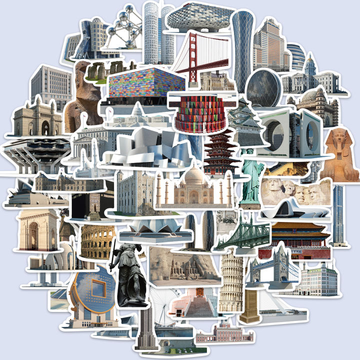 Artsy Home 25/50 Pieces World Famous Architecture Stickers for Laptops Cellphone and Notebook