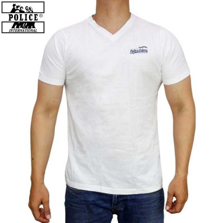 Police Zebra Solid V-Neck T-Shirt For Men-T.153