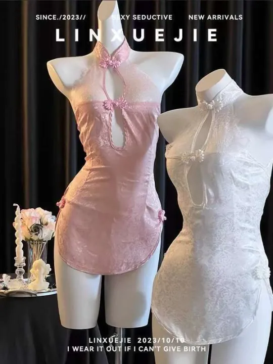 Cheongsam%20seductive,%20slit%20side%20lace%20white,%20pajamas%20Chinese%20style%20Lin%20Xuejie%20new%20sexy%20tie%20atmospheric%20women's%20summer%20-%20Image%202