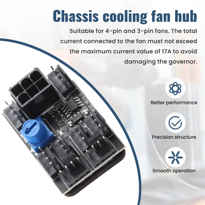 3-Pin 4-Pin Fan Adapter PWM PC Case Cooling Fan Hub 8-Way Splitter 12V Speed ​​Controller with 6-Pin Power Port