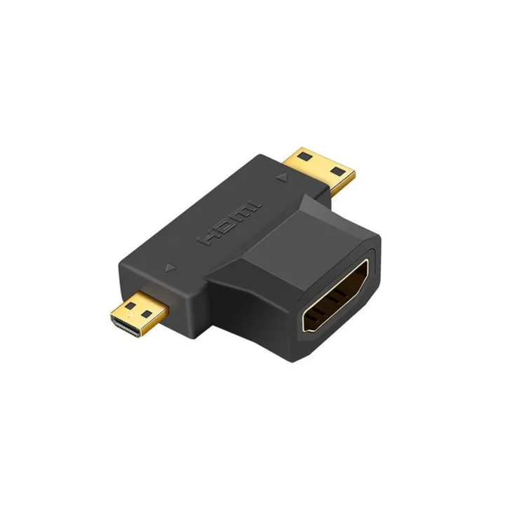 3 In 1 HDMI Female To Mini HDMI Male + Micro HDMI Male Adapter- Black