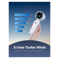 JAERBEE Portable Handheld Turbo Fan, 5 Gear Wind, Battery Operated, Up to 12 Working Hours, Hand Fan with Air Turbo Tech White. 