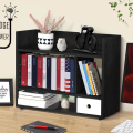 Table Top Book Stationery Rack Book Stand Small Wooden Multi Layer Shelf For Bedroom Or Office in Black. 