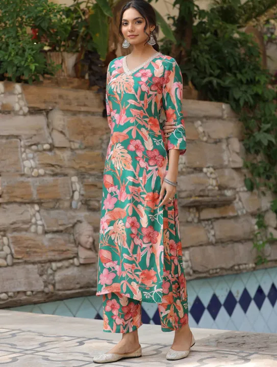 Fabdale%20Green%20&%20Pink%20Floral%20Print%20Kurta%20Palazzo%20Co-ord%20Set%20%7C%20Wedding,%20Party%20&%20Festive%20Wear%20(RYEX007)%20-%20Image%203