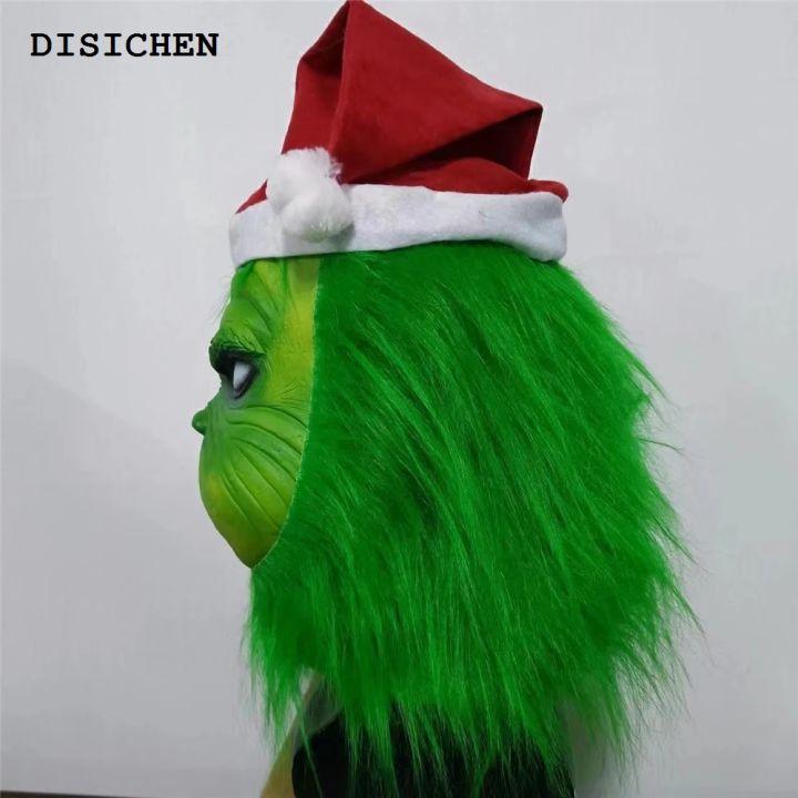 DISICHEN%20Portable%20Cute%20Christmas%20Green%20Haired%20Cosplay%20Mask%20Latex%20Halloween%20Full%20Head%20Latex%20Mask%20Cosplay%20Christmas%20Thief%20Costume%20Mask%20Props%20-%20Image%203