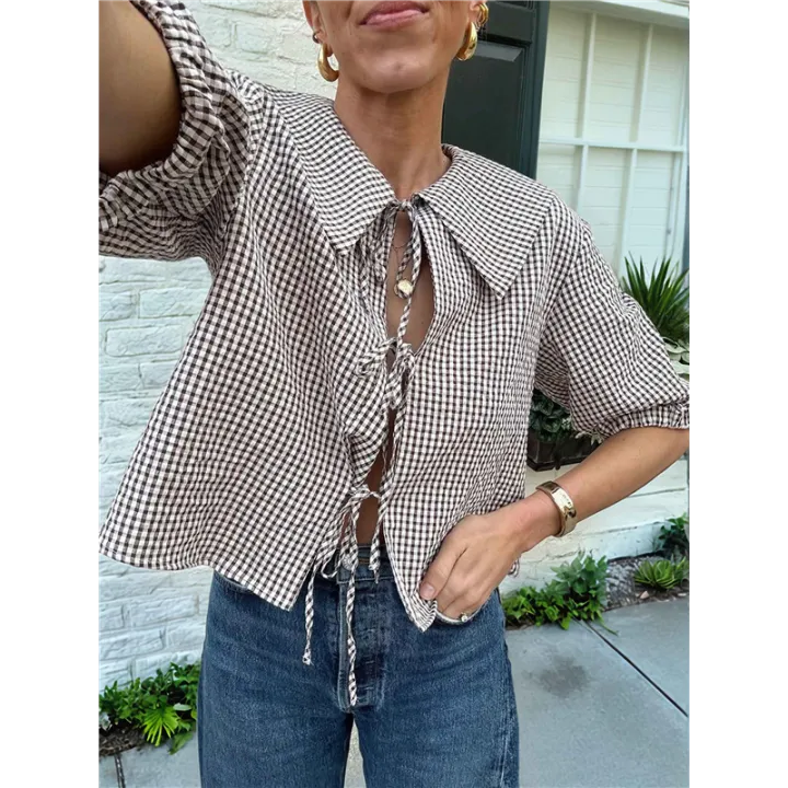 Tie%20Front%20Tops%20Womens%20Y2k%20Leopard%20Print%20Peplum%20Babydoll%20/4%20Length%20Puff%20Sleeve%20Cute%20Going%20Out%20Tops%20-%20Image%206