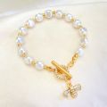 Enacolor Delicate Luxury Zircon Golden Metal Bee Shaped Pearl Bracelet for Women Chain Accessories 2024. 