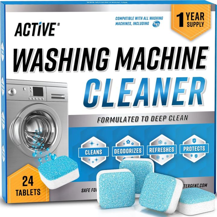 Washing Machine Cleaner Descaler 24 Pack - Deep Cleaning Tablets For HE Front Loader & Top Load Washer, Septic Safe Eco-Friendly Deodorizer, Clean Inside Drum and Laundry Tub Seal