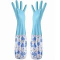 Kitchen Dish Washing And Cleaning Gloves With Sleeve (Fur Inside). 