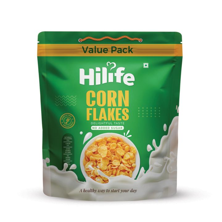 Hilife Sugarfree Cornflakes 1100g POUCH ||Clean & Crunchy | Zero Sugar Added | High Fibre | Deliciously Light | All Natural Corn Flakes | Breakfast Cereal