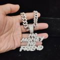 NEW STYLE Men Women Hip Hop NO Money No Friend Pendant Necklace with 13mm Cuban Chain HipHop Iced Out Bling Necklaces Fashion Jewelry. 