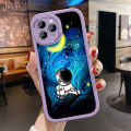Hontinga for iPhone 15 14 13 12 11 Pro Max 6 6S 7 8 Plus X XR XS Max SE 2020 2022 Back Cover PU Leather Moon Astronaut Print Soft Silicone Edge Phone Case. 
