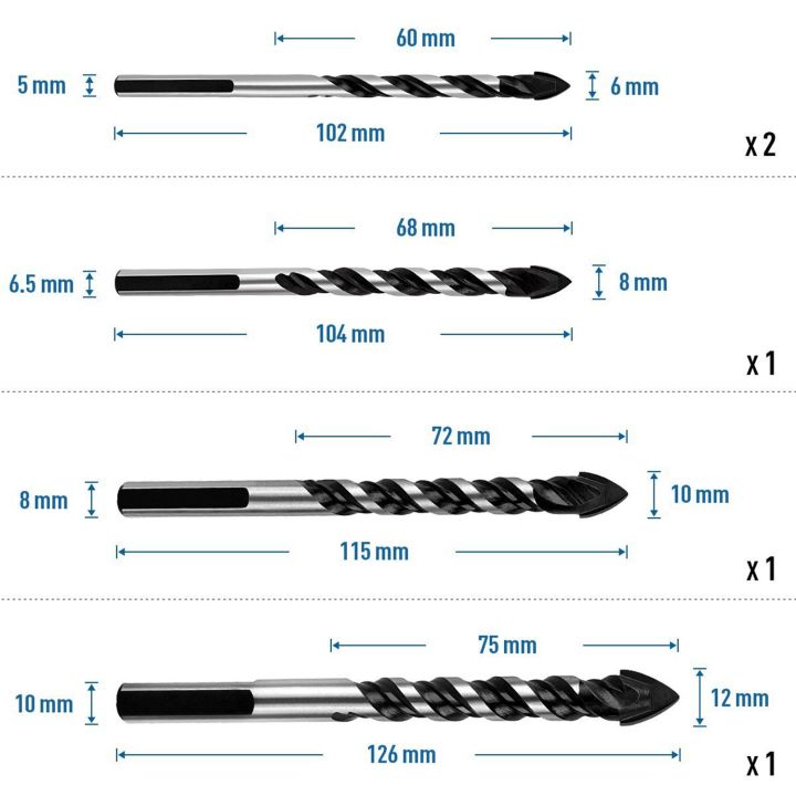 Kqueebee%206%20Pcs%20Glass%20Drill%20Bits%20Set%20Tile%20Ceramic%20Drilling%20Set%203/4/5/6/8/10mm%20for%20Porcelain%20Marble%20Mirror%20&%205%20Pcs%20Multi-Material%20Drill%20Bit%20Set%20for%20Tile,Concrete,%20Brick%20and%20Wood%20Tungsten%20-%20Image%203