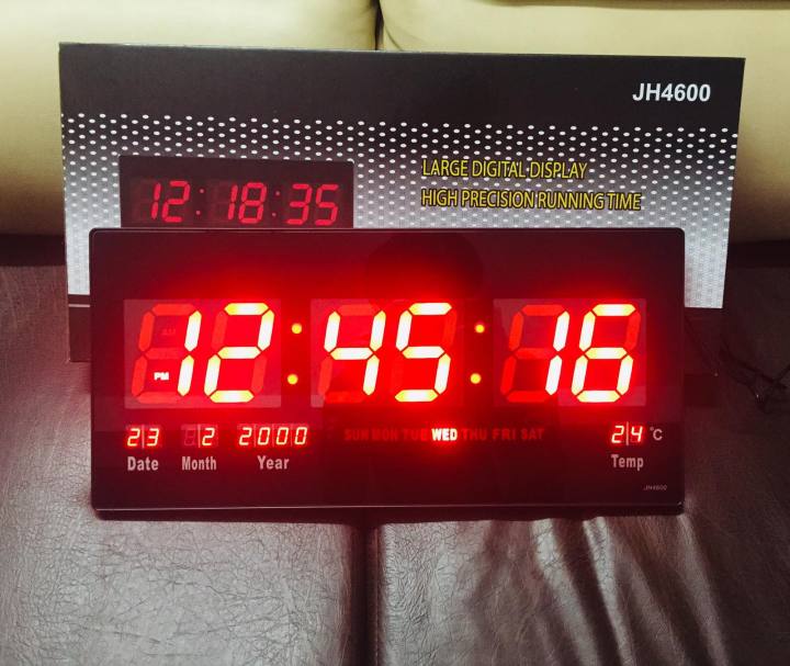 LED Digital Calendar JH4600 l Digital LED Wall Clock With Calendar and Temperature Display l Large Wall Clock Light, Colorful l Length 46cm l Niki Store