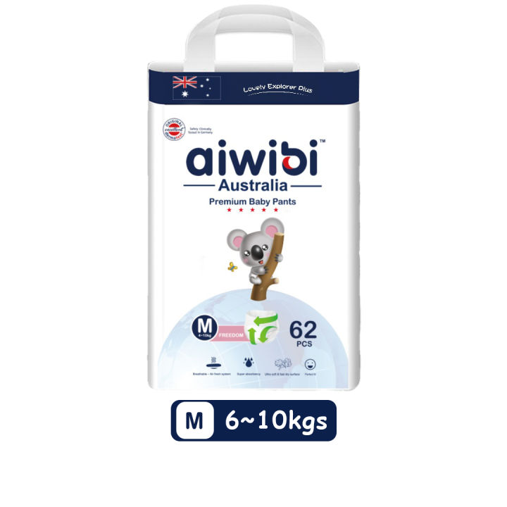 Aiwibi Premium Diapers Baby Pants- Medium 62 Pcs