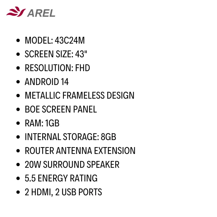 AREL%2043"%20FHD%20Smart%20LED%20TV%20(2024)%20%7C%20Android%2014%20%7C%20FHD%20Ready%20Resolution%20%7C%20(43C24M)%20-%20Image%203