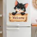MS-GAM090 Cartoon Cute Kitten Welcome English Slogan Door Living Room Home Decoration Wall Sticker. 