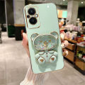AnDyH Phone Case for OPPO Reno 7Z Reno 8Z Reno 7 Lite Reno 5 Lite 5G F21 Pro 5G Cute Quicksand Liquid Bear Bracket Anti Drop Camera Protection. 