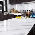 Oil-Proof Self-Adhesive Kitchen Marble Sticker - 2M x 61cm, PVC + Aluminum + Polyvinyl Material and White Design. 