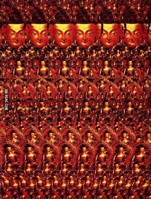 TMS Large Size Poster A2 Optical Illusion Buddha Magic Eye Gautam Buddha Photo of 1000 Faces That Turns Into 1 Face