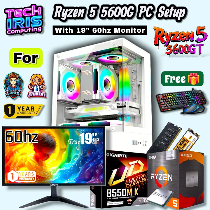AMD%20Ryzen%205%205600G/GT%20Transparent%20Gaming%20PC%20Setup%20Pairs%2019"%2060hz%20Monitor%20With%20800Watt%20PSU,%20Gigabyte%20B550M/A520M%20K%20V2%20Board,%208/16GB%20DDR4%20RAM,%20512/256GB%20Nvme%20M.2%20SSD%20Gaming%20CPU%20Desktop.%20-%20Image%2010