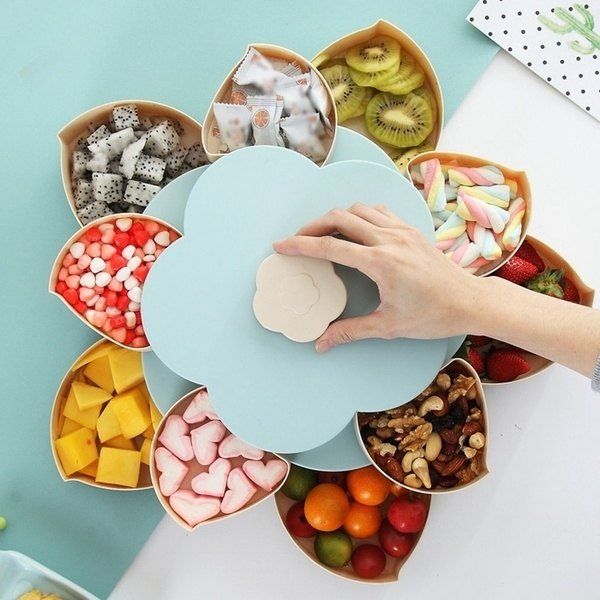 Pattern Rotating Candy Box Pattern Rotation 2-layer Petal Candy Box Nut Case Snack Storage Box ...