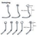 Sutuiying 1PC Titanium Nose Stud L-Shape Nariz Studs Screws Nose Ring Hoop Piercings Gem Nostril Earring Stud Piercings Fashion Jewelry. 