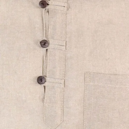 Cream%20Solid%20Buttoned%20Cotton%20Kurta%20Shirt%20For%20Men%20-%20Image%203