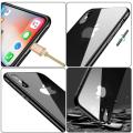 iPhone XR Magnetic Case Clear Tempered Glass Back Cover With Built-In Magnets Metal Bumper Frame 360° Protection Ultra Slim Case for iPhone XR [Clear Black]. 