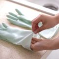 Rubber Plush Thick PVC Waterproof Gloves Kitchen Dish Washing Laundry Clothes Cleaning Gloves - Random Color. 