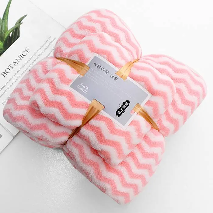 Bath%20And%20Face%20Towel/Coral%20Fleece%20Wave%20Pattern%20Absorbent%20Face%20&%20Bath%20Towel%20Set%20-%20Image%203