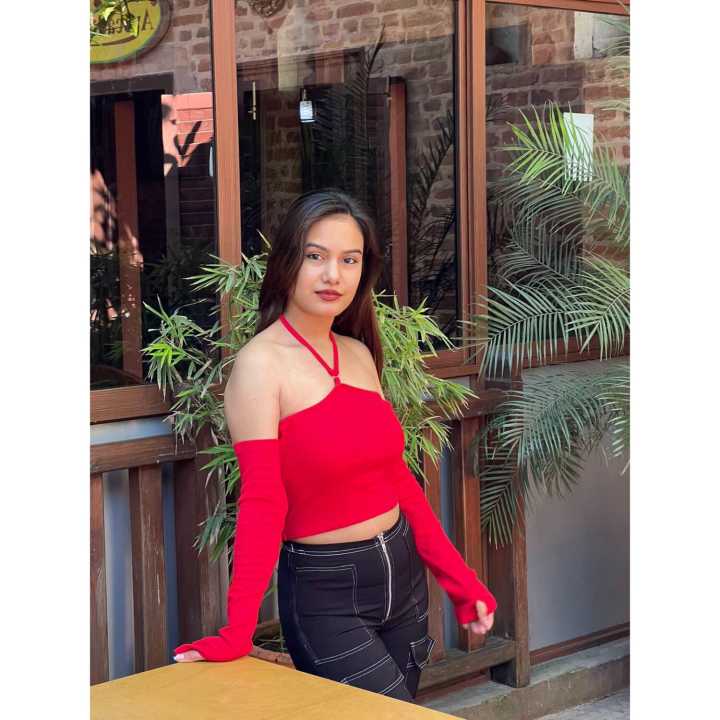 Red 
 Cotton Ribbed Crop Top / Tshirt  For Women