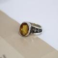 Yellow Topaz Stoned Pure Silver Ring For Men. 