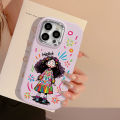 Colorful Big Eyed Girl Graffiti Cover Compatible for IPhone 15 11 14 13 12 Pro Max 7Plus XR XS Max X 7 8 Plus SE Macron Plating Metal Lens Case. 
