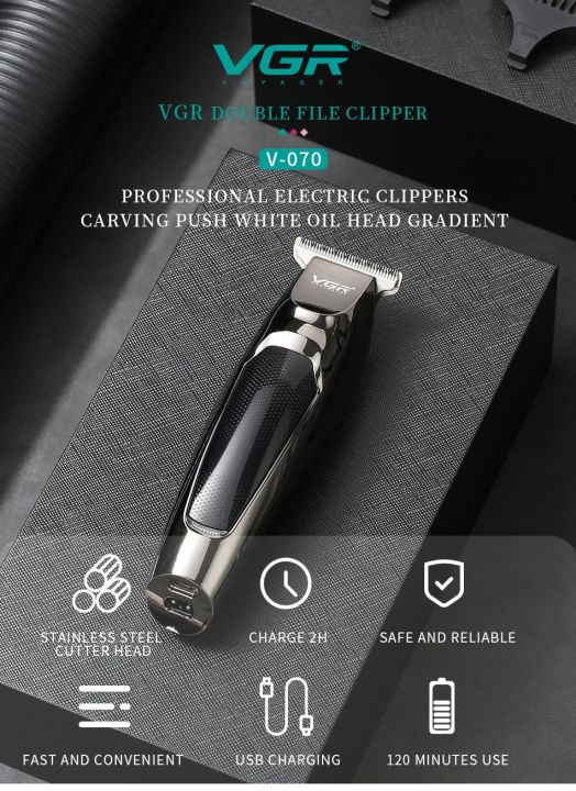 VGR V-070 Professional Hair Trimmer Personal Electric Hair Clipper Rechargeable Strong Steel Cutting Head With LED Display