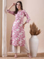 Fabdale Maroon Floral Print Viscose Rayon Straight Kurta | Casual Ethnic Wear (PRSC-015). 