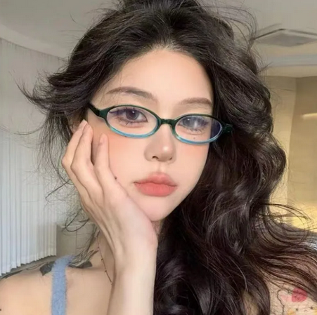 Fashion Oval Frame Glasses for Women Retro Blue Green Small Frame