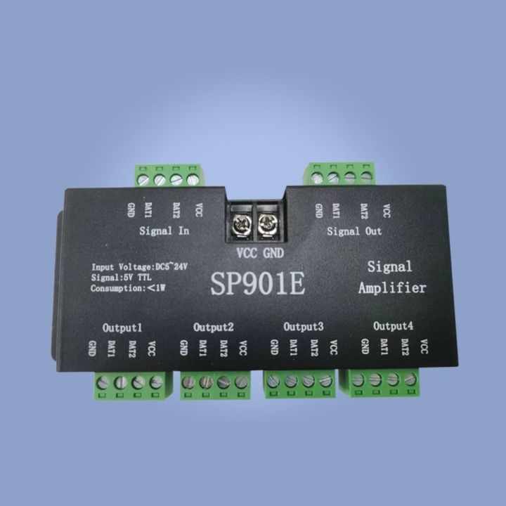 High Quality RGB Addressable SP901E Signal Amplifier DC12-24V Individually Light Strip Repeater LED Pixel Strip Programmable Matrix Panel LightDC5- SPI Signal Enhanced WS2812B WS2811 WS2813