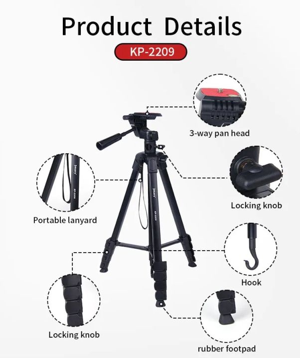 Jmary%20KP%202209%201.7M%20Horizontal%20Axis%20Tripod%20For%20Camera%20And%20Mobile%20-%20Image%202