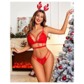 Women Lace Garter Lingerie Set with Removable Choker Teddy Babydoll Strappy Bra and Panty Set Free Size Red color (No Stockings). 