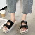 Korean Style Summer Women's Sandals Stitching Surface Buckle Thick Bottom Slippers. 