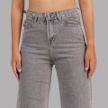 Nepster Light Grey Belt High Rise Non Stretch Straight Jeans For Women. 