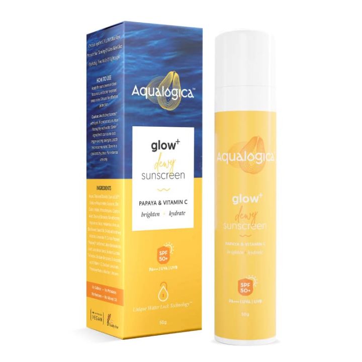 Aqualogica Glow+ Dewy Sunscreen SPF 50 PA+++ For UVA/B & Blue Light Protection, for Glowing & Well Protected Skin, Cream, 50 g