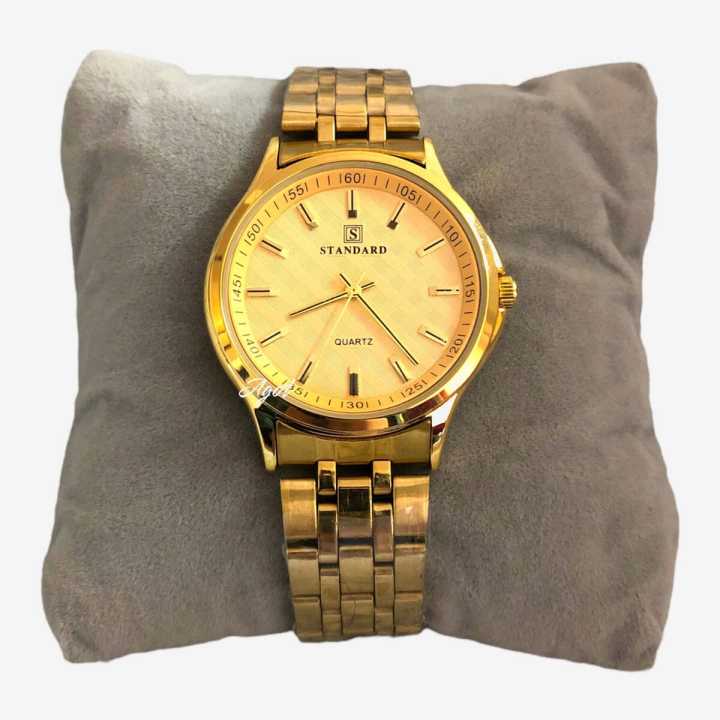 Standard Golden Colored Quartz Japan Movement Waterproof Wrist Watch For Men