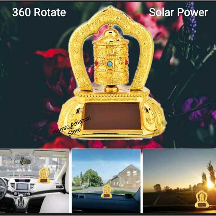 Gold Colour Solar Rotating Latest Tibetan Buddhist Prayer Wheel for Cars Dashboards