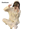 Aweisuan Autumn new women's double long cardigan with a lapel simple style home wear imitation cotton comfortable and soft casual pajamas. 