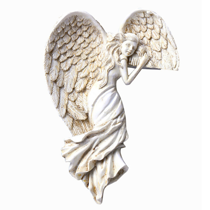 Door Frame Angel Wing Sculpture Simple Angel Ornament with Heart-Shaped Retro Resin Crafts for Home ,Left