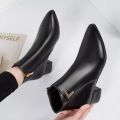 Fashion Women Boots Casual Leather Low High Heels Spring Shoes Women Pointed Toe Rubber Ankle Boots. 