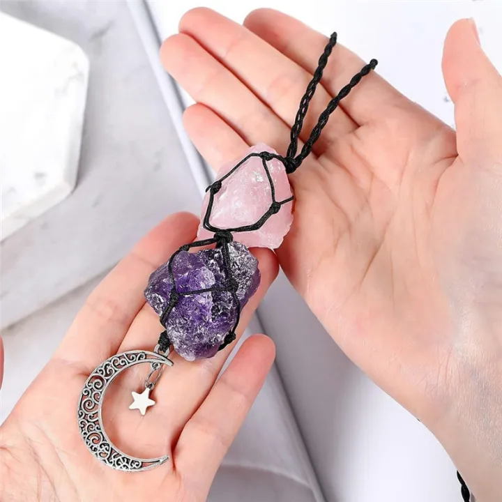 2Piece%20Hanging%20Accessories%20Rose%20Quartz%20and%20Rearview%20Mirror%20Decorations%20Dangling%20Moon%20Star%20Handmade%20Hanging%20Ornaments%20Perfect%20Gift%20-%20Image%202